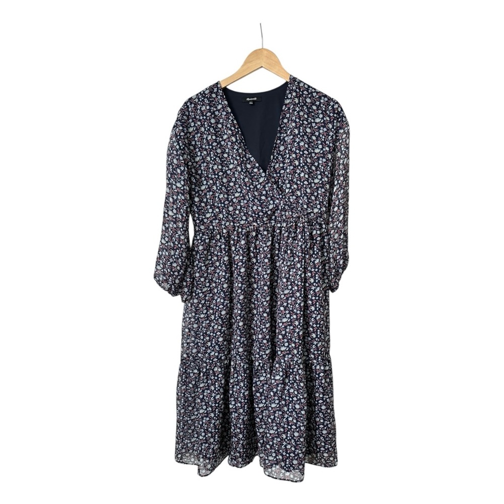 Madewell Tie-Waist Midi Dress in Harvest Vine Deep Navy Floral V- Size Small - Picture 9 of 16